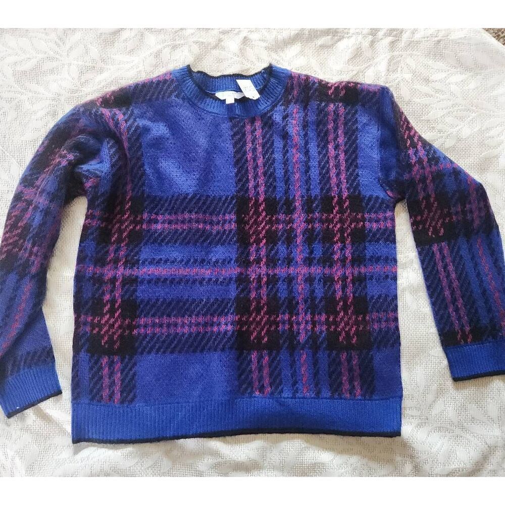 S52 Time and Tru blue and pink plaid sweater